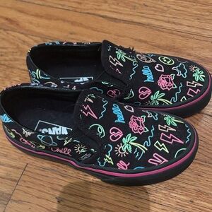 Vans Kids Black Neon Slip-On Sneakers